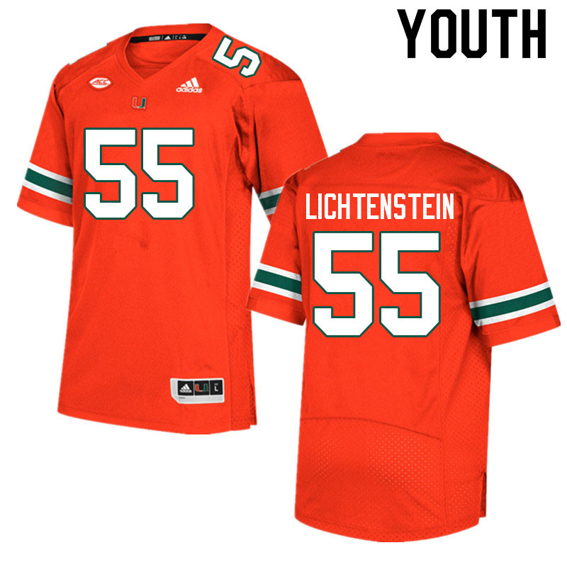 Youth #55 Jacob Lichtenstein Miami Hurricanes College Football Jerseys Sale-Orange - Click Image to Close